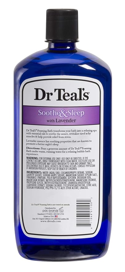 Dr Teal’s Foaming Bath with Pure Epsom Salt, Soothe & Sleep with Lavender, 34 Ounces (Packaging May Vary)