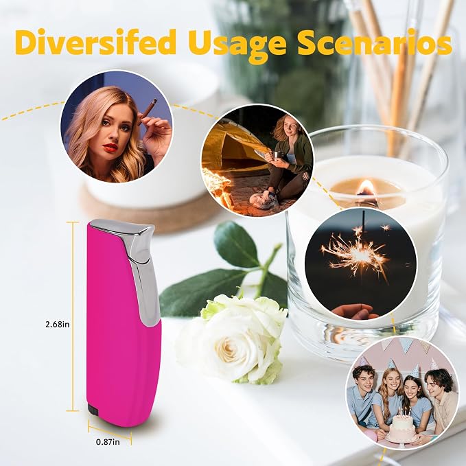 2 Pack Torch Lighter Butane Lighter,Refillable Mini Lighter for Candles Fireworks,Gifts for Friends Or Family Members(NO PREFILLED) (Pink)