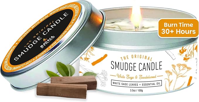SOUL STICKS Smudge Candle for Cleansing House, Meditation, Chakra Healing, Aromatherapy | 3.5 Ounce Smudge Candle for Spiritual Cleansing (Sandalwood)