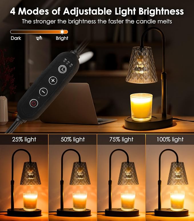 Candle Warmer with Timer - Electric Candle Warmer with Dimmer, Adjustable Height, Vintage Nightstand Lamp Sets (Diamond Pattern)