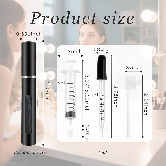 2 Pack Refillable Mini Perfume Atomizer Bottle，Portable Separate Bottles，Travel and Outings Spray Boxes Dispensers 5ml/0.2oz (Silvery)