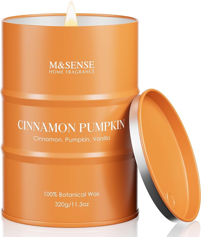M&SENSE Cinnamon Pumpkin Scented Candles Christmas Decor,Natural Non Toxic, Aromatherapy Candle for Stress Relief Meditation Relaxing, Housewarming Gifts for Women Men, 11.3oz 70 Hour Christmas Candle