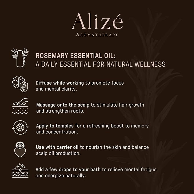 Organic Rosemary Essential Oil, Rosemary Oil for Hair Care, USDA Certified Organic, 100% Natural & Pure Essential Oils for Diffusers for Home, Aromatherapy Oils 10ml-0.33 fl oz