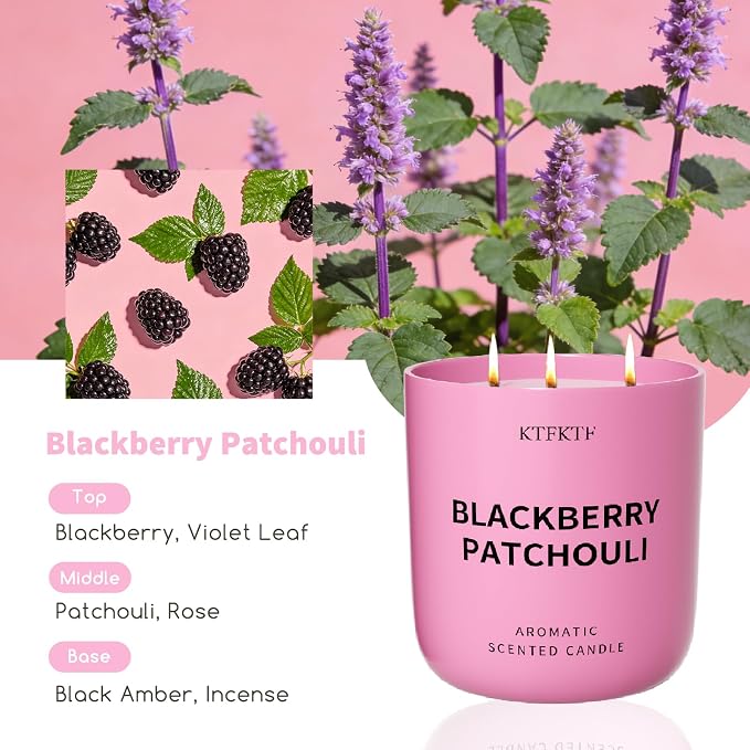 BlackBerry Patchouli Scented Candle for Home, 14.1oz 80 Hour Long Lasting Aromatherapy Candles for Focus & Balance, Non-Toxic Essential Oil & Soy Wax | Fruity-Spicy Earthy Fragrance