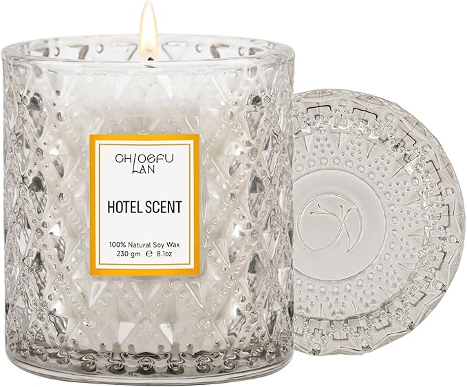 Hotel Scented Candle Natural Essential Oil, Luxury Scented Soy Jar Candle Gifts, Highly Scented, 8.1oz, Unique Blend to Promote Sleep & Relieve Stress