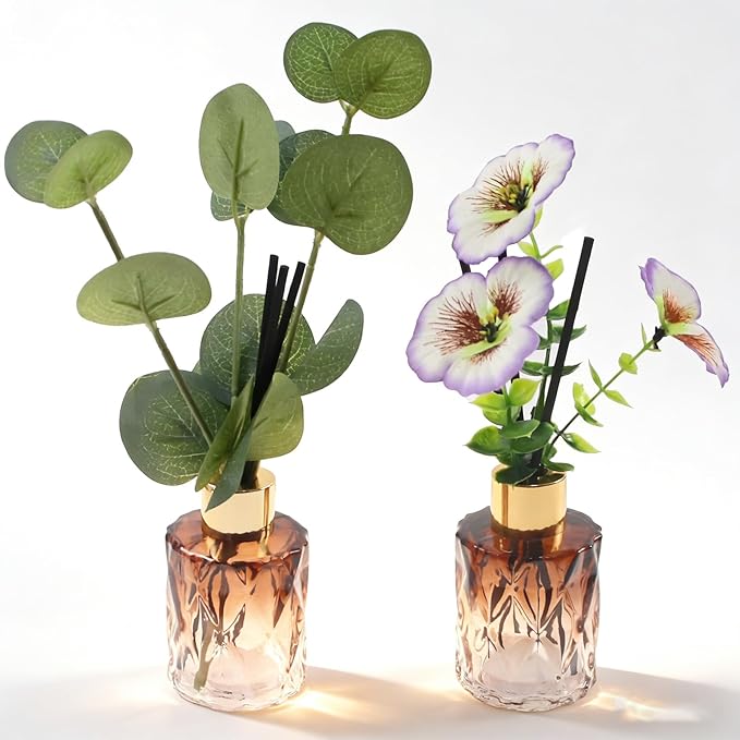 Empty Reed Diffuser Glass Bottle Set, Scent Diffuser Empty Bottle with Sticks Eucalyptus, Fragrance Aromatherapy Essential Oil DIY Jar for Home Shelf Bedroom Bathroom Office Decor