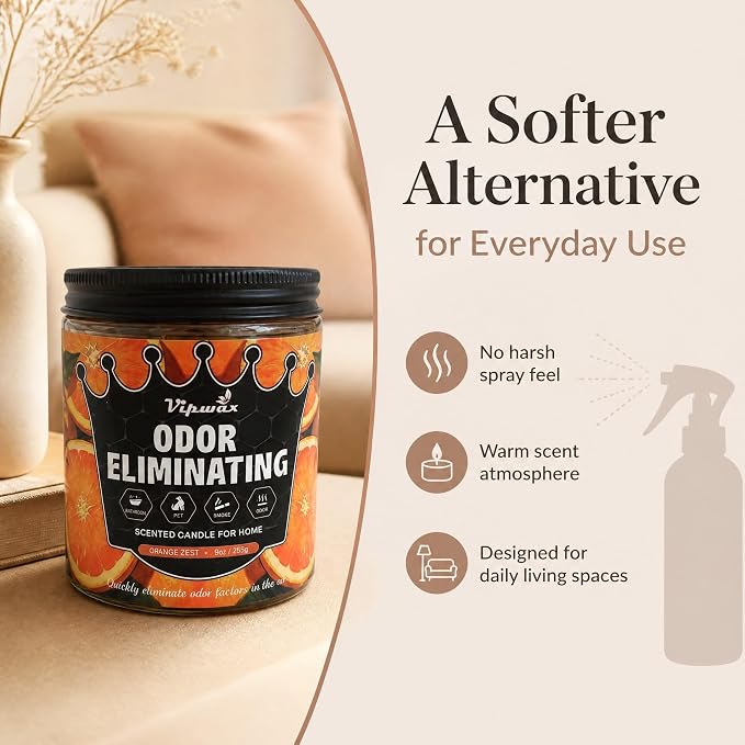 Orange Odor Eliminating Candles for Home Scented, Eliminates 99% of Pet, Smoke, Food and Other Smells Quickly, Highly Fragranced Candle, Premium Soy Candles Set for Women