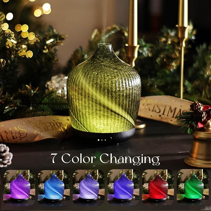 Porseme 280ml Essential Oil Diffuser, Ultrasonic Cool Mist Humidifier with Color Changing, Auto Shut-Off, 6-10 Running Hours, Aromatherapy Glass Diffusers for Home Bedroom, Office, Yoga (Obsidian)
