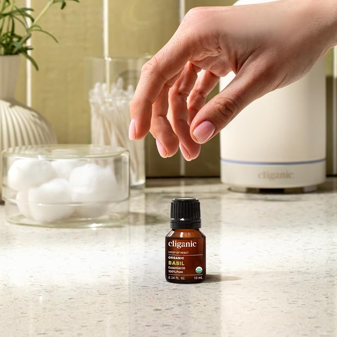Cliganic Organic Basil Essential Oil, 100% Pure Natural for Aromatherapy | Non-GMO Verified