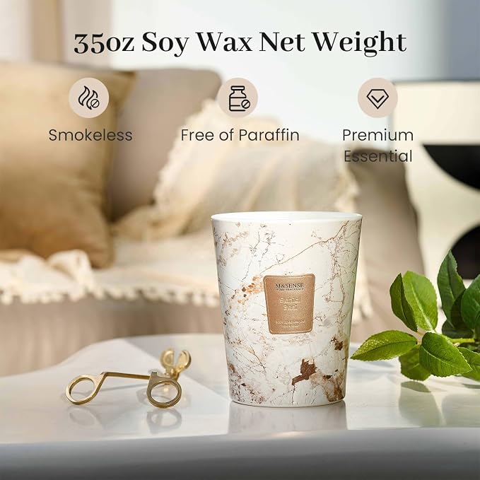 M&SENSE Extra Large Candle 35oz 150H Santal Scented 3-Wick Highly Scented Jar Candles, XL Candle for Home Decor, Long Lasting Aromatherapy Candle for Stress Relief, Meditation