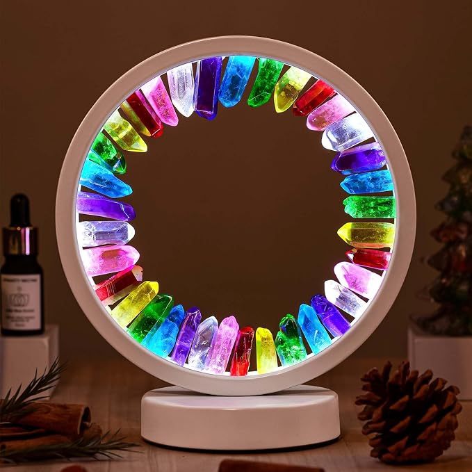 Runyansghi Chroma Electroplated Single Point Night Lamp 8.6" Healing Crystal Bedside Lamp USB Port 3 Colours Dimming Mode Bedroom Lamp Suitable Night Light Office Home Decor Ideal Gift