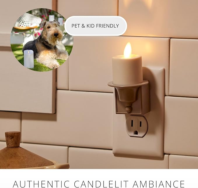 Luminara Flameless Candle Nightlight w/Dusk to Dawn Light Dark Auto Sensor, Timeless Taupe Wall Plug Indoor Night LED Light w/Real-Flame Effect Technology, Bathroom Bedroom Hallway, No Remote Needed