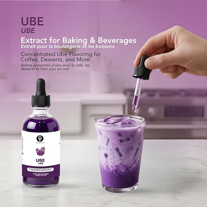 Dolce Flav Purple Ube Extract – 2 Ounce Water-Soluble Kosher, Sugar-Free, Concentrated Sweet Ube Flavoring for Baking, Ice Cream & Pastries, Includes Measured Dropper