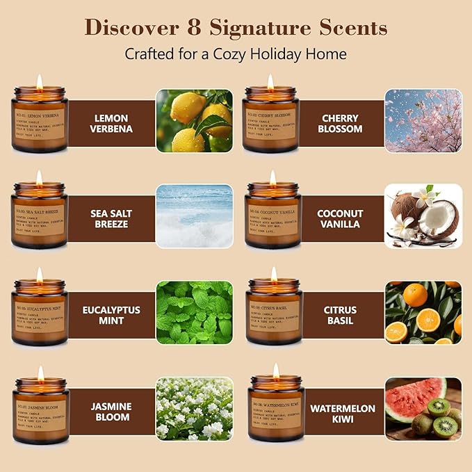 8 Pack Scented Candles for Home,Long Lasting Soy Wax Candle Gift Set, Aromatherapy Candle Gifts for Womens Birthday Anniversary Present