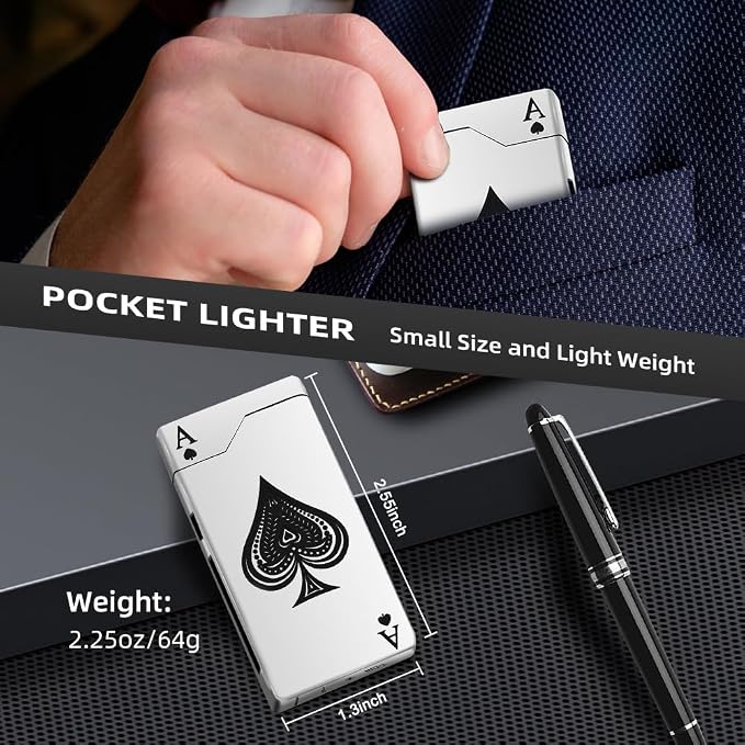 LcFun Electric Lighter - Rechargeable USB, Dual Arc Plasma, Windproof Flameless, Pocket Metal Lighter with LED Battery Indication for Candles, Camping (Silver Ace)
