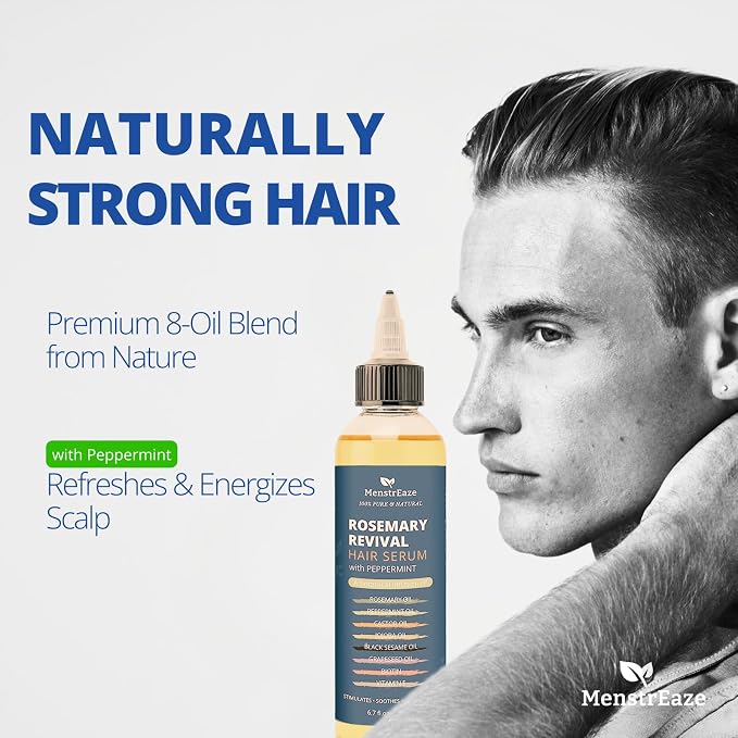 Rosemary, Peppermint & Castor Oil for Hair Growth & Scalp Refresh (6.7 fl oz), Infused with Biotin, Black Sesame, Grapeseed, Jojoba, & Vitamin E Oils for Itchy Scalp, Refreshing & Hydration
