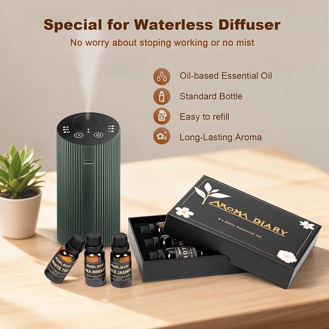 Essential Oil Set for Diffuser, 6x0.66fl oz Fragrance Oil Refill | Waterless Diffuser, Candle Making, Home Car Office Hotel, White Tea White Jasmine Sea Breeze, Aromatherapy Gift