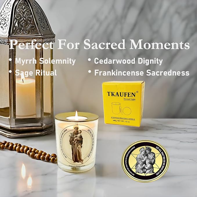 Saint Anthony of Padua Frankincense Sage Scented Candle 50 Hours with Warmer Ring│Hand-Poured Soy Wax│Find Lost Item, Marriage Fertility Exam, Ailment, Protection, Job Miracle│Design in Paris│3“×3.6”