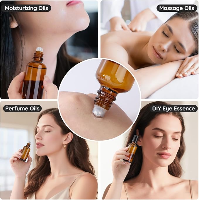 Segbeauty 1.69oz Glass Roller Bottles for Essential Oils, 5 Pack of 50ml Amber Empty Rollerball Bottles for Oil, Anointing Oil Bottle for Travel Storage, Perfume Refill Bottle Travel Size Containers