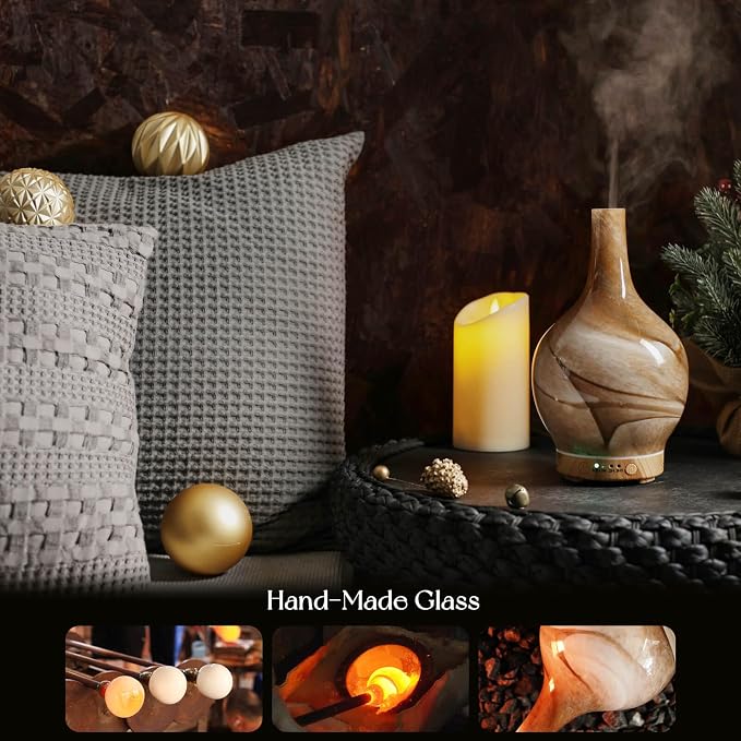 Porseme 150ml Glass Essential Oil Diffuser Aromatherapy Ultrasonic Cool Mist Humidifier 6 Running Hours Waterless Auto-Off Air Diffusers for Relax Yoga,Office Working Spa and Rest (Desert)