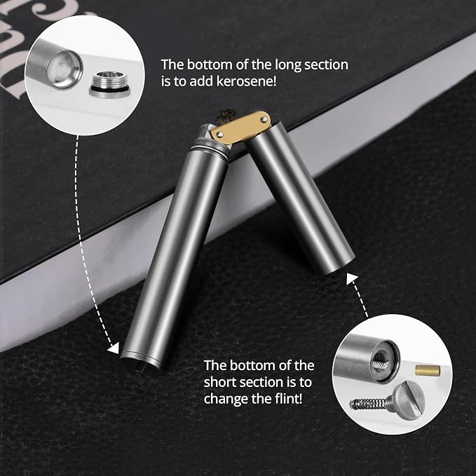 CHOICEDC Vintage Lighter, Cool Trench Lighter, Unique Kerosene Lighters Fluid Refillable, Novelty Nunchuck Slim Lighters, Fancy Gifts for Men Dad Husband (Silver)