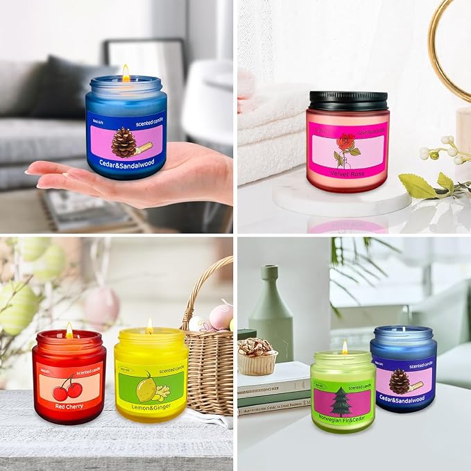 6 Pack Candles for Home Scented, Colored Frosted Jar Aromatherapy Candle Gifts for Women, Natural Soy Wax Candle Set, Scented Candles Set for Birthday Valentine Mother's Christmas Day Present