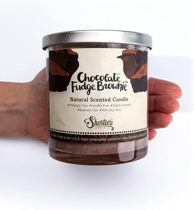 Chocolate Fudge Brownie Scented Natural Soy Candle, Essential Fragrance Oils, 100% Soy, Phthalate & Paraben Free, Clean Burning, 9 Oz.