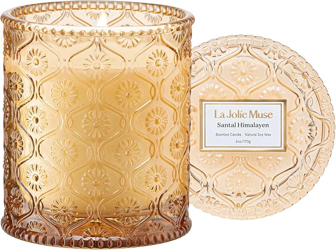 LA JOLIE MUSE Santal Himalayen Scented Candles for Home, Natural Soy 40 Hrs | Luxury Jar Candle, Clean Non Toxic, Gift for Women & Men, Decorative Candles for Candle Wamer,Pretty Candles,Sandalwood Amber