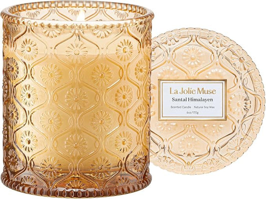 LA JOLIE MUSE Santal Himalayen Scented Candles for Home, Natural Soy 40 Hrs | Luxury Jar Candle, Clean Non Toxic, Gift for Women & Men, Decorative Candles for Candle Wamer,Pretty Candles,Sandalwood Amber