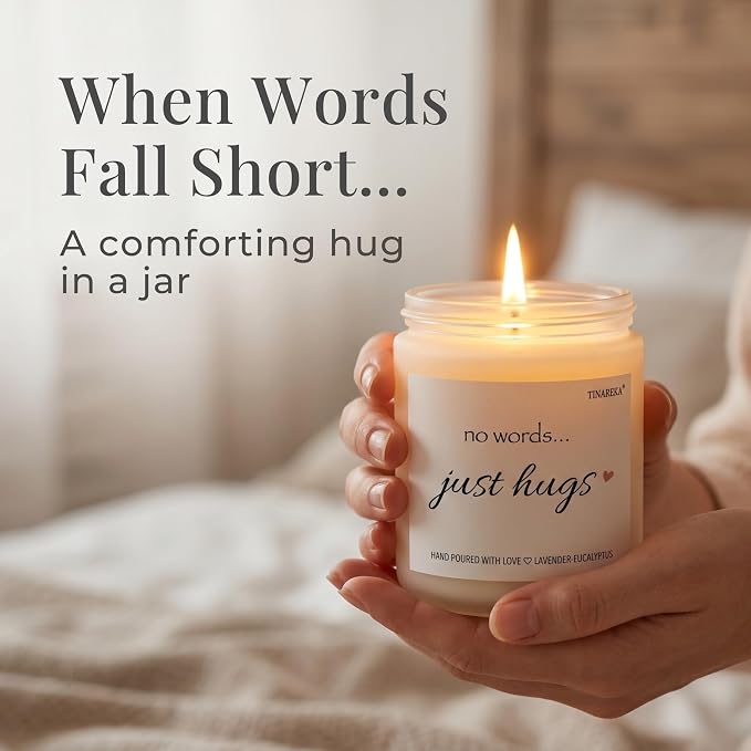 Sympathy Gift for Loss of Loved One - Lavender Scented Candle Memorial Gift, No Words Just Hugs, 100% Natural Soy Wax 40 Hour Burn Time, Condolence and Grief Support