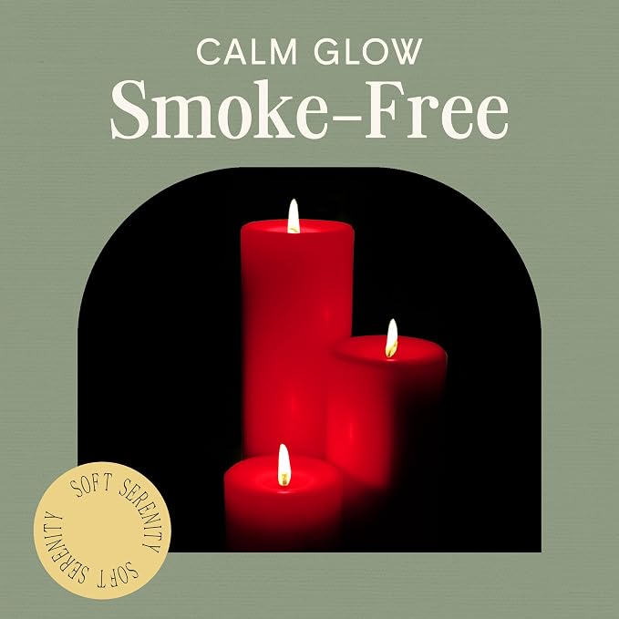 Mister Candle Unscented Dripless Red Pillar Candles Set of 3, Hand Poured 3 Inch Candles, Premium Wax, Decorative Pillars, (3" x 4", 3" x 6", and 3" x 9", Red)