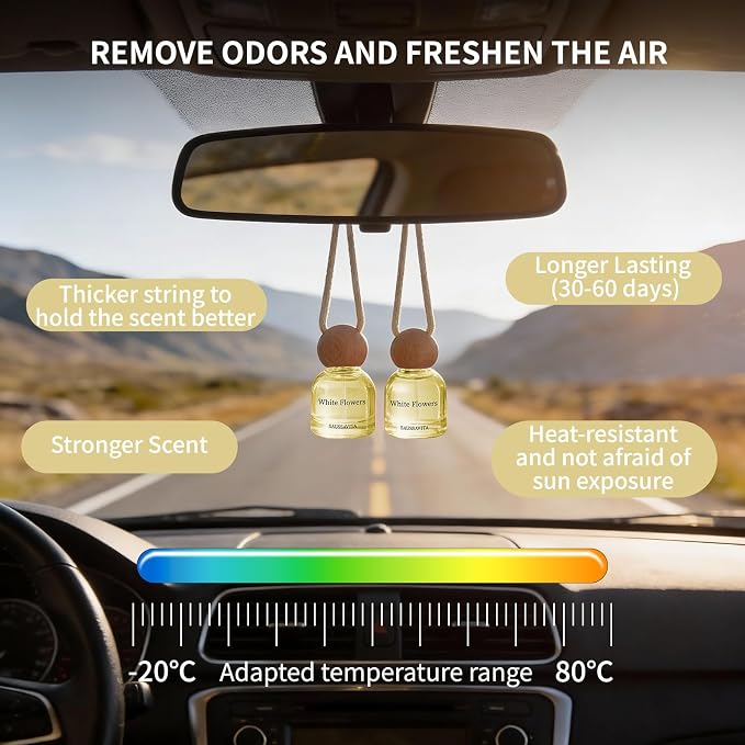 Car Air Freshener Diffuser 2 Pack Hanging Air Freshener Diffuser - Jasmine Lily Scent Car Fresheners 120 days Long Lasting Vent Clip 0.34 oz Each Automotive Air Fresheners Gifts for Women Birthday