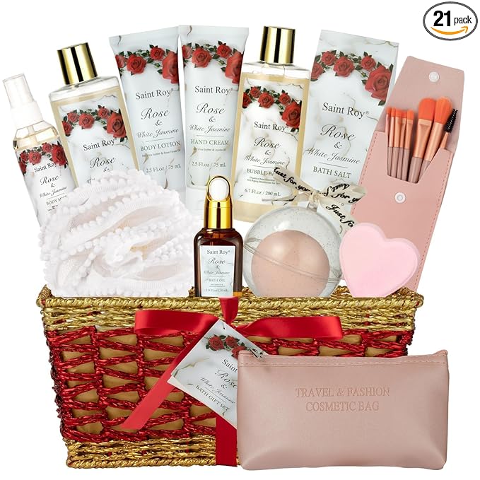 Spa Gifts for Women, 21Pcs Spa Basket Gifts, Red Roses Bath & Body Care Kit | Home Spa Self Care, Pampering self-Care Kit, Mothers Day, Christmas, Valentines, Holiday, Her, Birthday, Bridal Shower