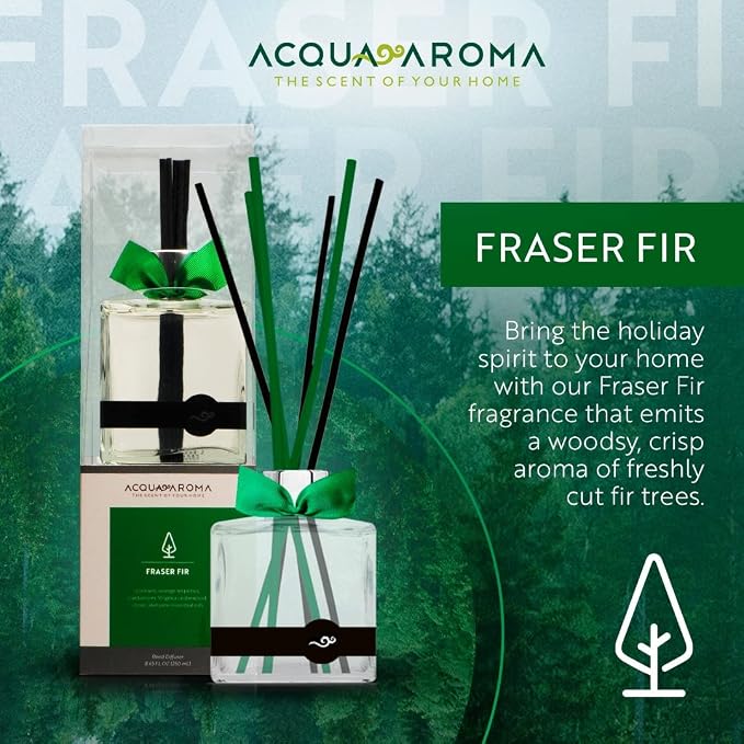 Acqua Aroma Fraser Fir Reed Oil Diffuser 6.1 FL OZ (180ml) Contain Essential Oils. Fraser Fir Christmas Scent