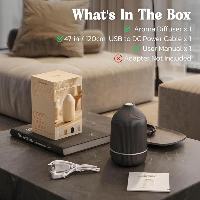 Essential Oil Diffuser, 100ml Aromatherapy Diffuser, Mini Ultrasonic Diffuser for Essential Oil, Home, Office, Cool Mist Humidifier with 7 Led Light, Auto Shut-Off, Black