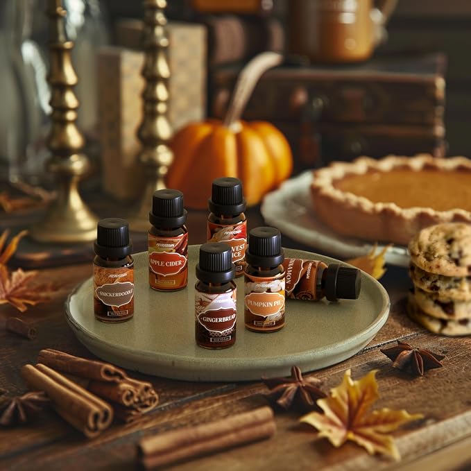ARVIDSSON Autumn Spice Essential Oils Set, Fall Essential Oil for Diffuser - Cinnamon, Pumpkin Pie, Harvest Spice, Apple Cider, Gingerbread, Snickerdoodle, Cozy Fragrance Oils
