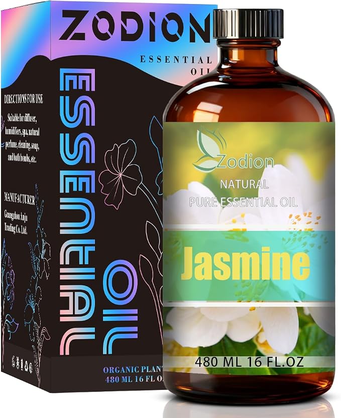Jasmine Essential Oil - Jasmine Fragrance Oil for Diffuser, Massage, Humidifier, DIY Candle, Soap Making, Home, Bath, Yoga - 16 fl oz (480ml) - ZODION Essential Oils