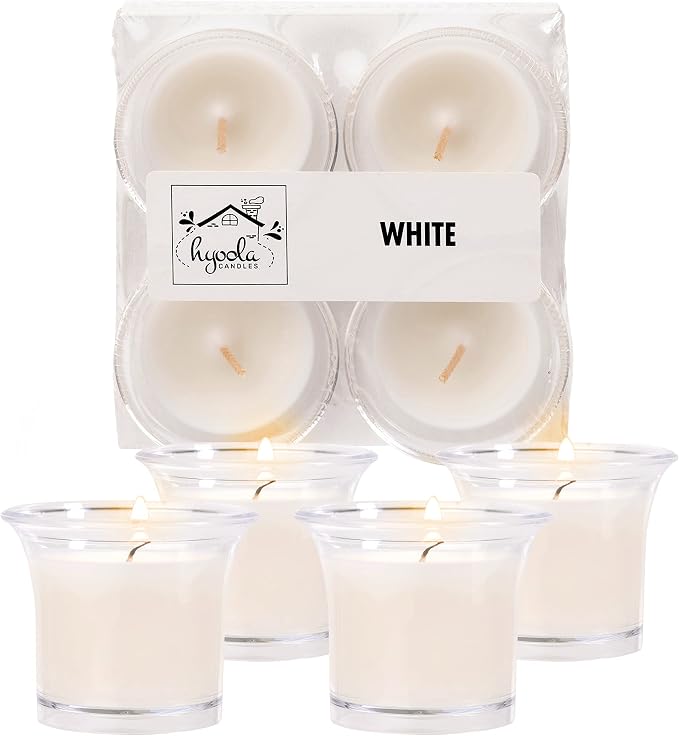HYOOLA Clear Cup Scented Votive Candles - White - 12 Hour Burn Time - 4 Pack - European Made