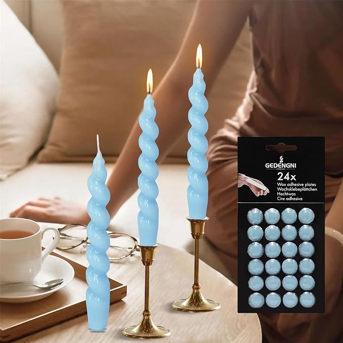 Taper Candle Wax Dots - 24pcs Spiral Sticky Dots White Adapter Small Adhesive, Soft Wax for Any Holder Accessories - Blue