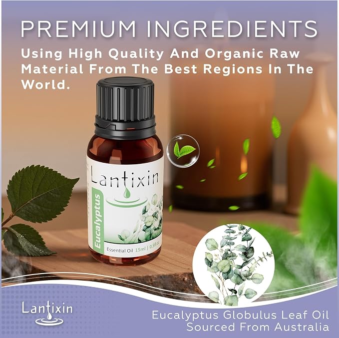 Lantixin 100% Pure Eucalyptus Essential Oil – Natural Undiluted Scent for Diffuser – Clearing & Refreshing Home Fragrance for Ultrasonic Diffusers, Meditation & Crafting – 0.5 fl oz(Eucalyptus)