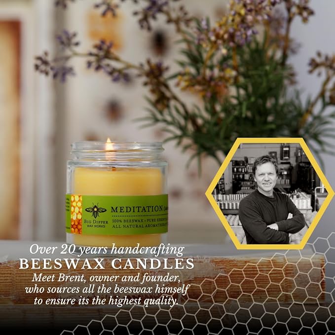 Big Dipper Wax Works Beeswax Aromatherapy Candle, Meditation - Cedarwood & Balsam, 100% Natural, Apothecary Glass, 20-Hour Burn, Relaxation & Calm, 2" x 2.5"