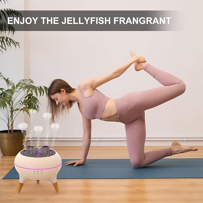 Jellyfish Essential Oil Diffuser, 5-Nozzle Ultrasonic Aromatherapy Humidifier with Sound-Reactive Mist, 250ml, 7-Color LED, Remote, 4H/8H Timer, Auto-Off for Home, Bedroom, Office
