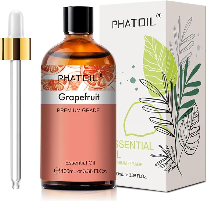 PHATOIL 3.38FL.OZ Grapefruit Essential Oil with Glass Dropper, for Aromatherapy Diffusers, Humidifiers, Great for DIY Candle and Soap Making, Huge 100ML Bottle