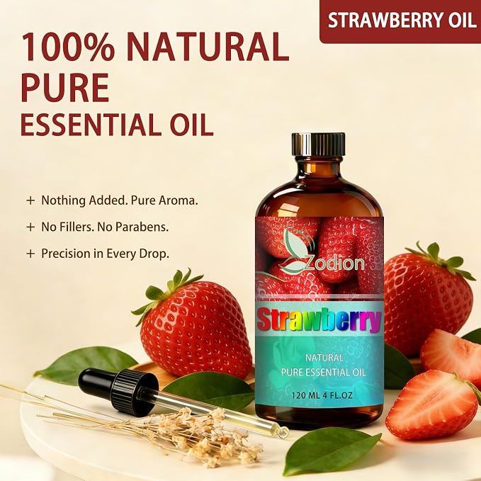 Strawberry Essential Oil, Strawberry Fragrance Oil for Diffuser, Massage, Humidifier, DIY Candle, Soap Making, Home, Bath, Yoga - 4 fl oz (120ml) - ZODION Essential Oils
