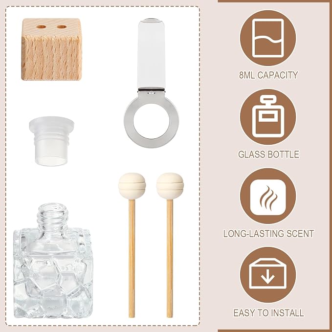 Zubebe 30 Pack Car Air Freshener Diffuser with Vent Clip Empty Car Diffuser Bottles for Essential Oil Perfume Glass Bottle with Wooden Caps Stick(Classic)