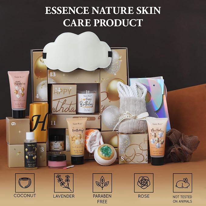 Birthday Gifts for Women, Birthday Spa Gift Basket for Women & Men, Luxury Birthday Spa Gift Box, Rich Bath Essentials, Butter, Candle, happy birthday gifts box for women bath and body care