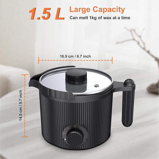 venpow Candle Wax Melter with Pour Spout, Candle Making Kit for Adult Beginners, 1.5L Large Capacity, for Making Candles and Soaps, Kit Includes Wax Melting Pot and Stirring Spoon - Black