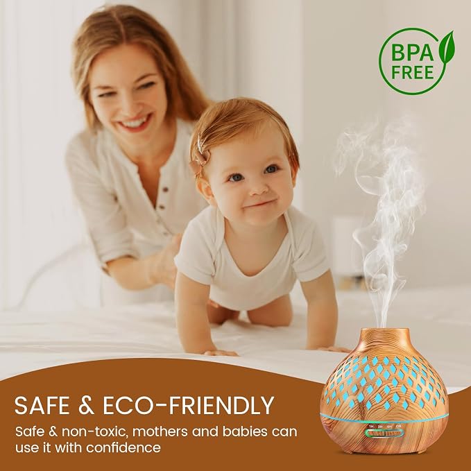 Aeshory Aromatherapy Diffuser & 12 Essential Oils Set, 550ML Aromatherapy Diffuser for Home, Ultrasonic Cool Mist Humidifier with Remote Control 4 Timer 7 Color LED Light, Waterless Auto Off, Light