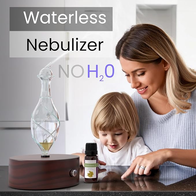 ArOmis Premium Glass Essential Oils Nebulizer - Waterless Diffuser for Aromatherapy - Handmade Oil Diffuser, Wooden Base, No Plastic, No Heat, No Battery, No LEDs - Solum Nox Vitis