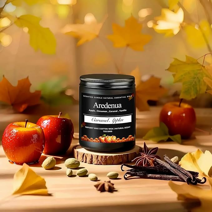 Caramel Apples Candles – Sweet Holiday Caramel Apple Aroma -Cozy Christmas Seasonal Candles Gift, Hand-Poured Winter Soy Candle for Christmas Home Décor & Cozy Seasonal Gifting